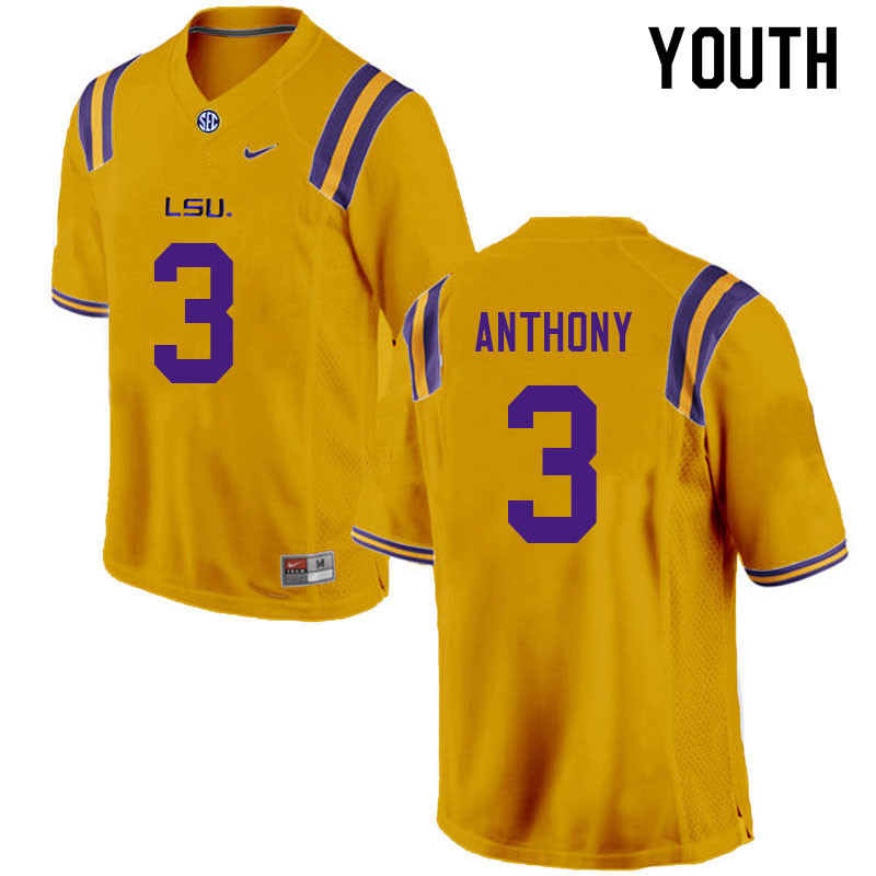 Youth #3 Andre Anthony LSU Tigers College Football Jerseys Sale-Gold